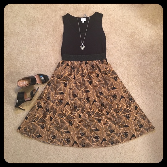 LuLaRoe Black and Tan Lola Midi Skirt - Picture 1 of 10